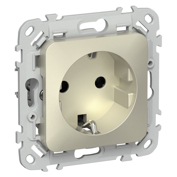 Розетка с заземлением ИЭК FLITE РСш11-1-ФлШ 16А шторки автозажим шампань