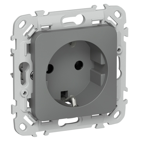 Розетка с заземлением ИЭК FLITE РСш11-1-ФлМА 16А шторки автозажим мокрый асфальт
