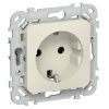 Розетка с заземлением ИЭК FLITE РСш11-1-ФлСл 16А шторки автозажим сливочный