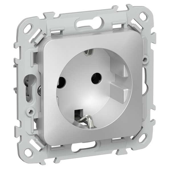 Розетка с заземлением ИЭК FLITE РСш11-0-ФлА 16А шторки алюминий