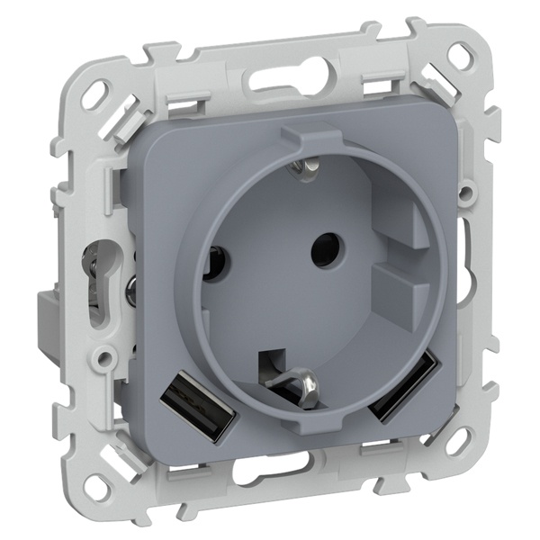 Розетка с зарядкой 2Р+Е со шторками ИЭК FLITE РСЮша11-1-ФлМ 16А с USB AA 3,1А автозажим маренго