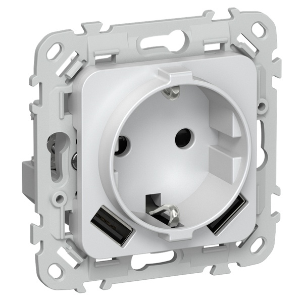 Розетка с зарядкой 2Р+Е со шторками ИЭК FLITE РСЮша11-1-ФлЖ 16А с USB AA 3,1А автозажим жемчуг