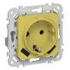 Розетка с зарядкой 2Р+Е со шторками ИЭК FLITE РСЮша11-1-ФлЖК 16А с USB AA 3,1А автозажим желтый карр
