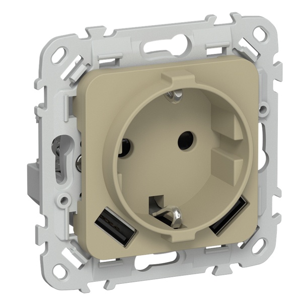 Розетка с зарядкой 2Р+Е со шторками ИЭК FLITE РСЮша11-1-ФлХ 16А с USB AA 3,1А автозажим хаки