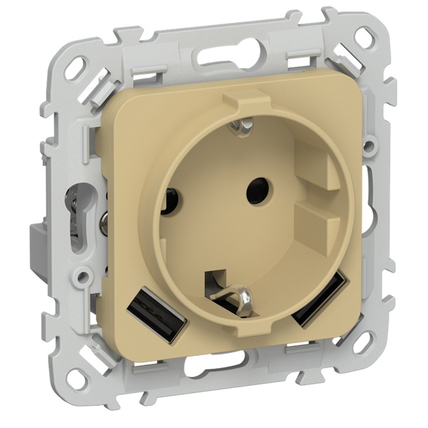 Розетка с зарядкой 2Р+Е со шторками ИЭК FLITE РСЮша11-1-ФлШм 16А с USB AA 3,1А автозажим шамуа