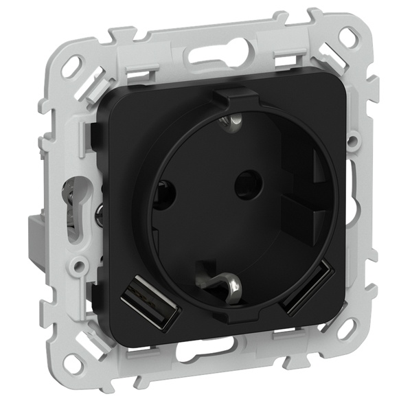 Розетка с зарядкой 2Р+Е со шторками ИЭК FLITE РСЮша11-0-ФлЧ 16А с USB AA 3,1А черный