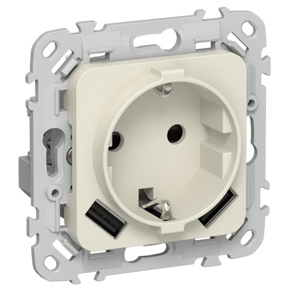 Розетка с зарядкой 2Р+Е со шторками ИЭК FLITE РСЮша11-0-ФлСл 16А с USB AA 3,1А сливочный