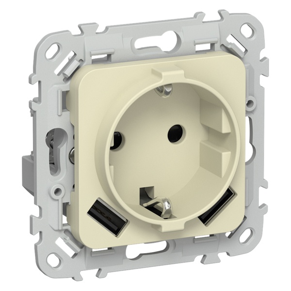 Розетка с зарядкой 2Р+Е со шторками ИЭК FLITE РСЮша11-0-ФлН 16А с USB AA 3,1А навахо