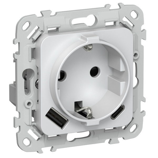 Розетка с зарядкой 2Р+Е со шторками ИЭК FLITE РСЮшс11-1-ФлЖ 16А с USB AC 20Вт автозажим жемчуг