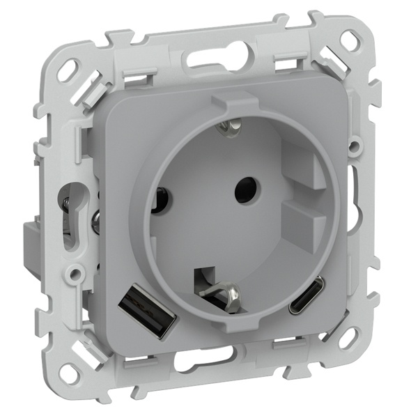 Розетка с зарядкой 2Р+Е со шторками ИЭК FLITE РСЮшс11-0-ФлС 16А с USB AC 20Вт серый