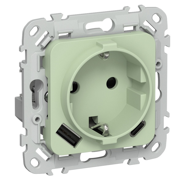 Розетка с зарядкой 2Р+Е со шторками ИЭК FLITE РСЮшс11-0-ФлФ 16А с USB AC 20Вт фисташковый
