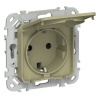 Розетка с заземлением ИЭК FLITE РСшкр11-1-44-ФлО 16А шторки крышка IP44 автозажим оливковый