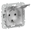 Розетка с заземлением ИЭК FLITE РСшкр11-1-44-ФлА 16А шторки крышка IP44 автозажим алюминий