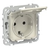 Розетка с заземлением ИЭК FLITE РСшкр11-1-44-ФлСл 16А шторки крышка IP44 автозажим сливочный