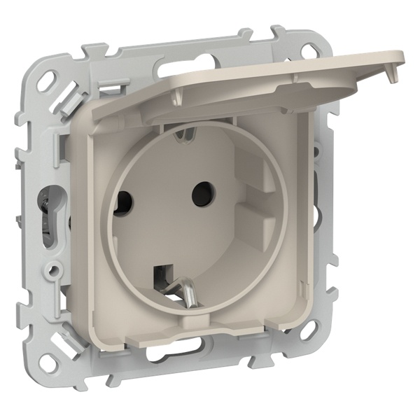 Розетка с заземлением ИЭК FLITE РСшкр11-1-44-ФлЛ 16А шторки крышка IP44 автозажим льняной