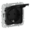 Розетка с заземлением ИЭК FLITE РСшкр11-0-44-ФлЧ 16А шторки крышка IP44 черный
