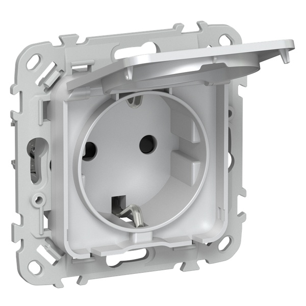 Розетка с заземлением ИЭК FLITE РСшкр11-0-44-ФлЖ 16А шторки крышка IP44 жемчуг