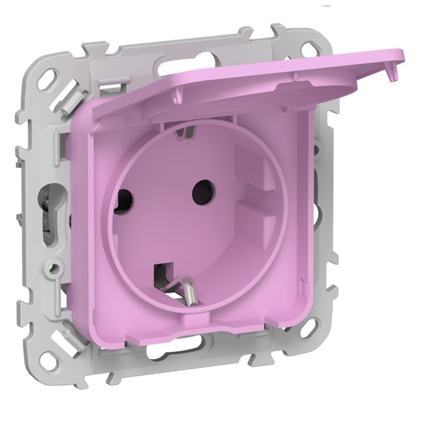 Розетка с заземлением ИЭК FLITE РСшкр11-0-44-ФлПр 16А шторки крышка IP44 пурпурный