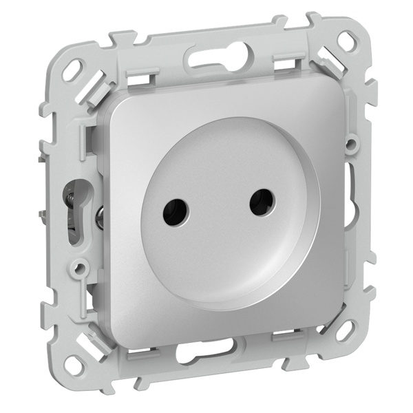 Розетка без заземления ИЭК FLITE РСш01-1-ФлА 10А шторки автозажим алюминий