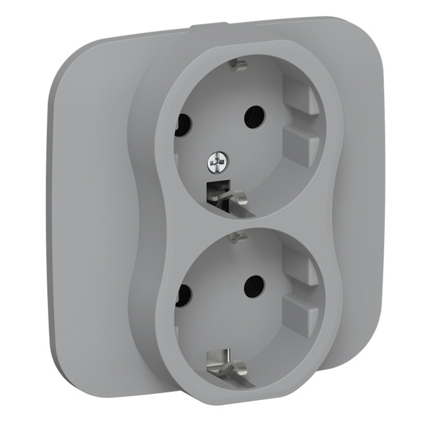 Розетка 2-я с заземлением в сборе ИЭК FLITE РС12-1-А-ФлС 16А автозажим серый