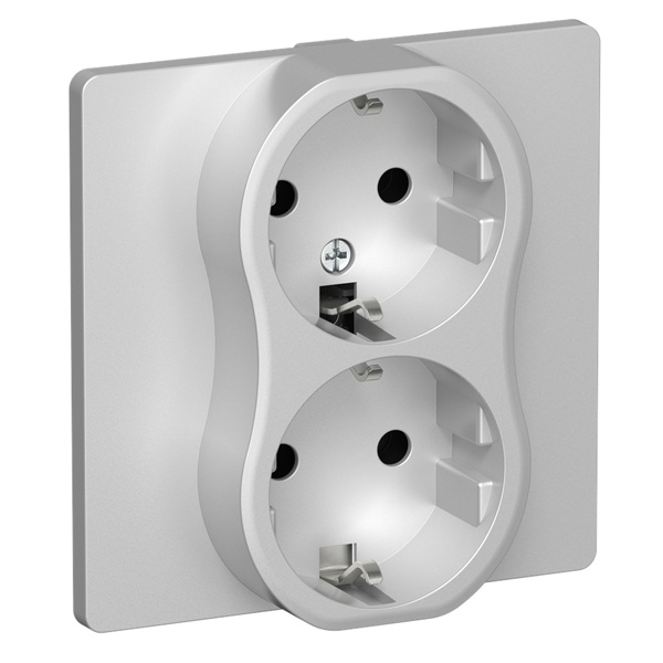 Розетка 2-я с заземлением в сборе ИЭК FLITE РС12-0-К-ФлА 16А алюминий