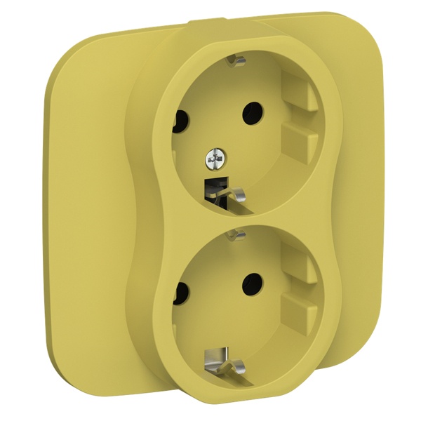 Розетка 2-я с заземлением в сборе ИЭК FLITE РСш12-1-А-ФлЖК 16А шторки автозажим желтый карри
