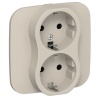 Розетка 2-я с заземлением в сборе ИЭК FLITE РСш12-1-А-ФлЛ 16А шторки автозажим льняной