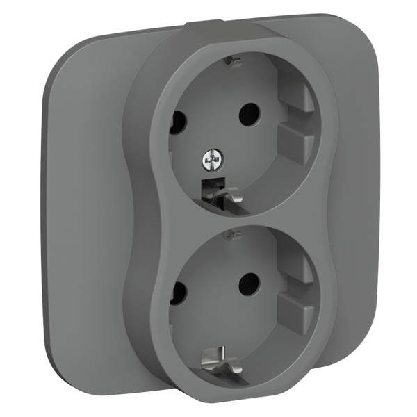 Розетка 2-я с заземлением в сборе ИЭК FLITE РСш12-0-А-ФлМА 16А шторки мокрый асфальт