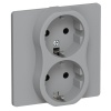 Розетка 2-я с заземлением в сборе ИЭК FLITE РСш12-1-К-ФлС 16А шторки автозажим серый