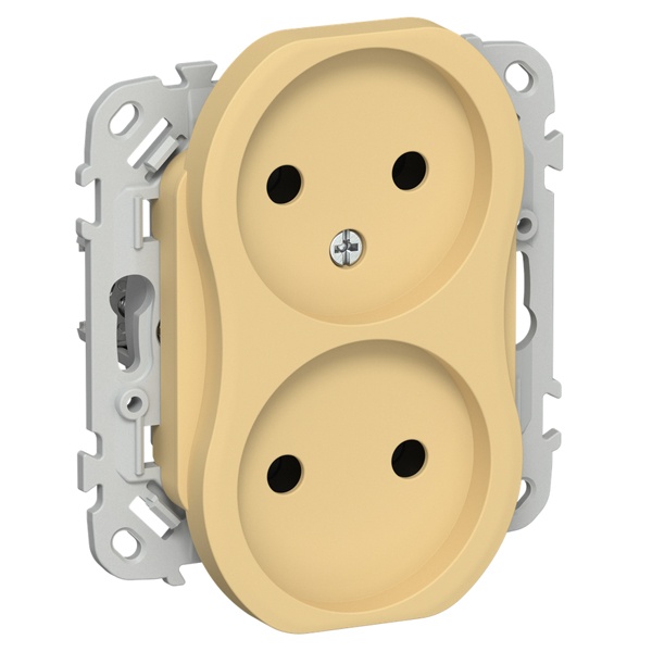 Розетка 2-я без заземления в сборе ИЭК FLITE РС02-0-ФлЗ 10А золотарник