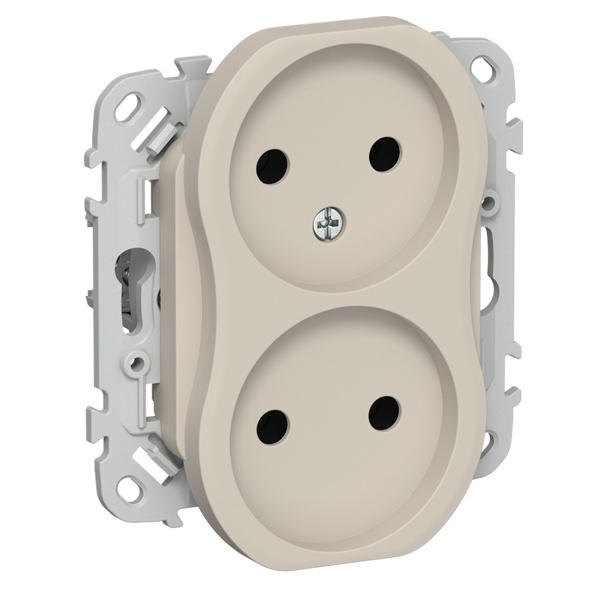 Розетка 2-я без заземления в сборе ИЭК FLITE РСш02-0-ФлЛ 10А шторки льняной