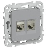 Розетка компьютерная 2-ая ИЭК FLITE РК6-2-1-ФлС RJ45 кат.6 STP серый