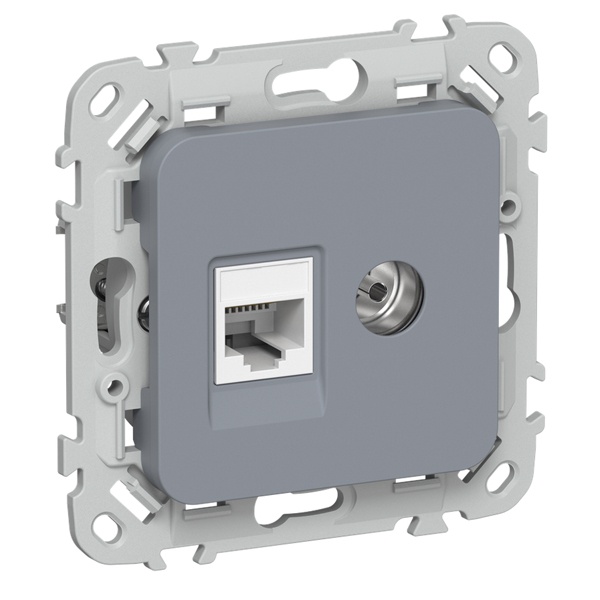 Розетка двойная TV+RJ45 кат.5E UTP ИЭК FLITE РКТВ5е-2-0-ФлМ маренго