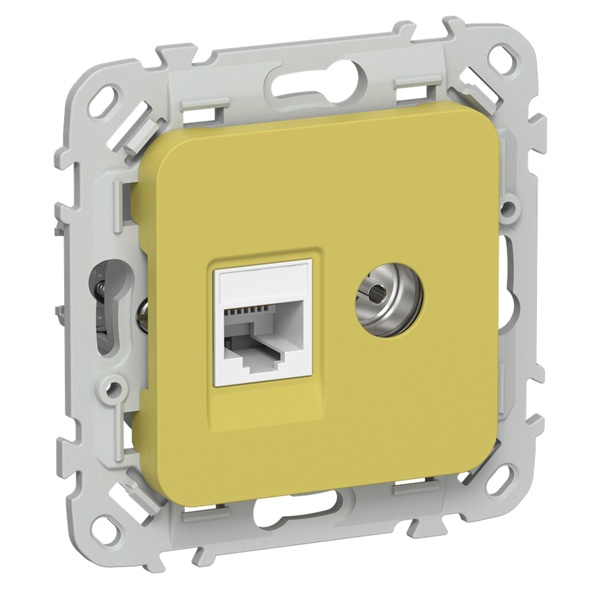Розетка двойная TV+RJ45 кат.5E UTP ИЭК FLITE РКТВ5е-2-0-ФлЖК желтый карри