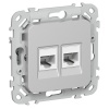 Розетка двойная RJ45/11 кат.5E/3 UTP ИЭК FLITE РКТ5е/3-2-0-ФлА алюминий