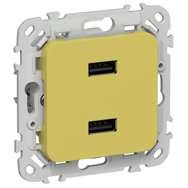 Розетка для зарядки ИЭК FLITE РЮ-2-ФлЖК USB A+A 2,1А желтый карри