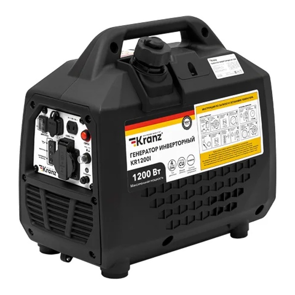 Генератор инверторный Kranz KR1200I 1,2кВт 230В 2л IP23 закрытый корпус, ручной старт