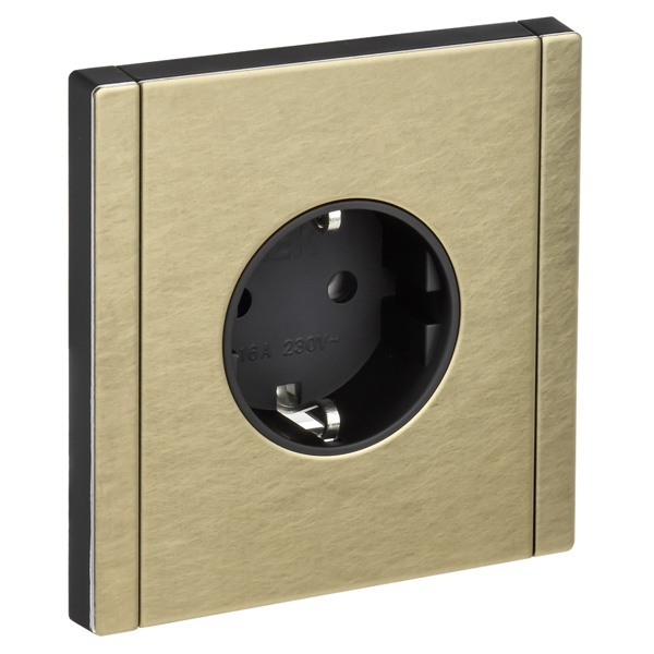 Розетка с заземлением ИЭК FORTE&PIANO 16А FP613M шторки автозажим металл шампань