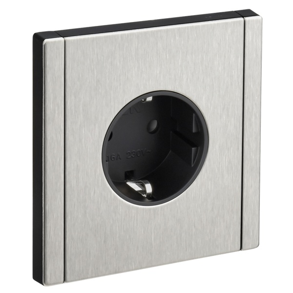 Розетка с заземлением ИЭК FORTE&PIANO 16А FP715M шторки металл никель