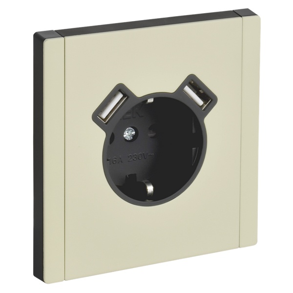 Розетка с зарядкой ИЭК FORTE&PIANO FP845M 2Р+Е 16А шторки USB A+A 3,1А металл слоновая кость (бежевый)