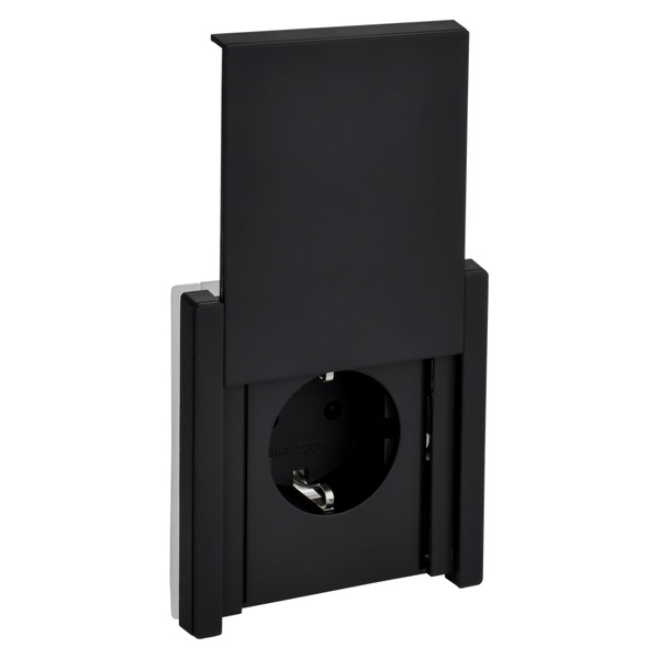 Розетка с заземлением ИЭК FORTE&PIANO FP121M 16А шторки крышка винтовой зажим IP44 металл черный