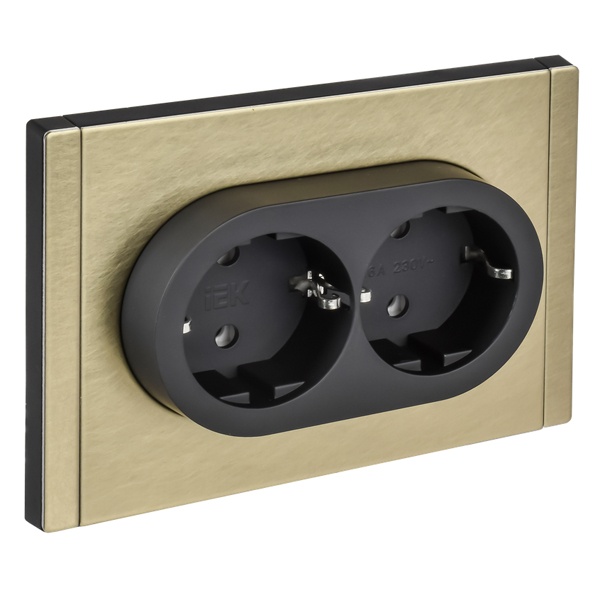 Розетка 2-я с заземлением в сборе ИЭК FORTE&PIANO FP624M 16А автозажим металл шампань