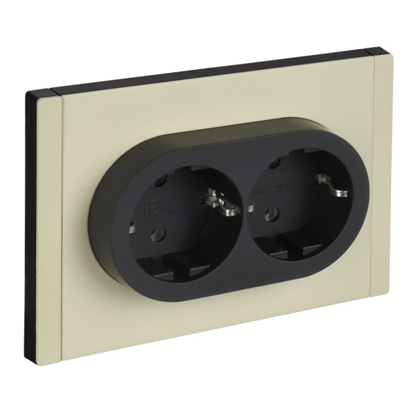 Розетка 2-я с заземлением в сборе ИЭК FORTE&PIANO FP824M 16А автозажим металл слоновая кость (бежевый)