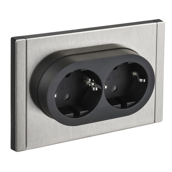 Розетка 2-я с заземлением в сборе ИЭК FORTE&PIANO FP724M 16А автозажим металл никель