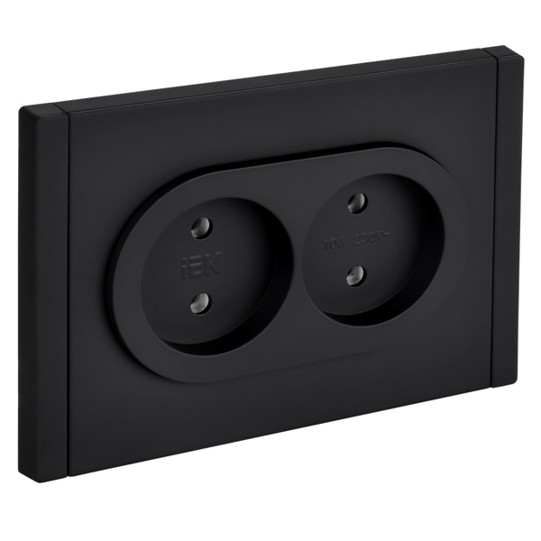 Розетка 2-я без заземления в сборе ИЭК FORTE&PIANO FP125M 10А шторки автозажим металл черный