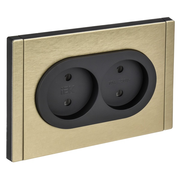 Розетка 2-я без заземления в сборе ИЭК FORTE&PIANO FP625M 10А шторки автозажим металл шампань