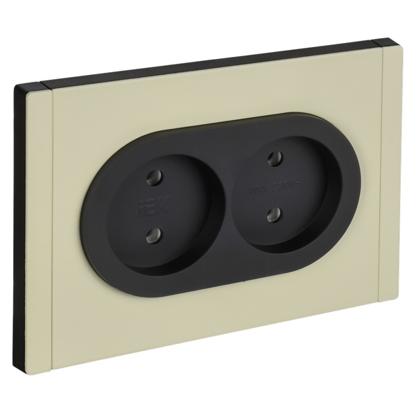 Розетка 2-я без заземления в сборе ИЭК FORTE&PIANO FP825M 10А шторки автозажим металл слоновая кость (бежевый)