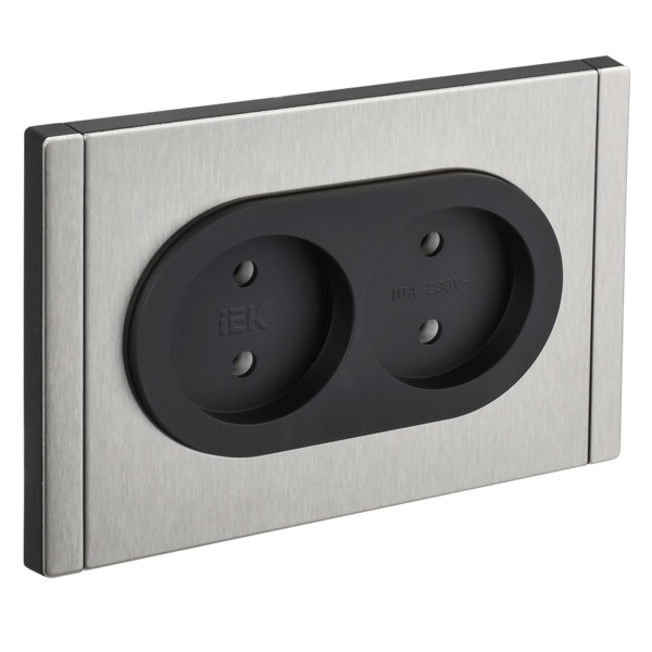 Розетка 2-я без заземления в сборе ИЭК FORTE&PIANO FP725M 10А шторки автозажим металл никель