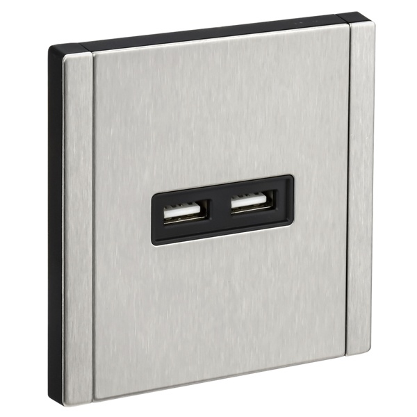 Розетка для зарядки ИЭК FORTE&PIANO FP749M USB A+A 3,1А металл никель