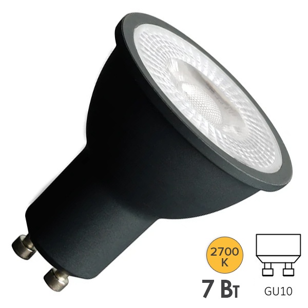 Лампа светодиодная Feron PRO LB-1607 MR16 7W 2700K 230V GU10 520Lm 110° в черном корпусе с линзой